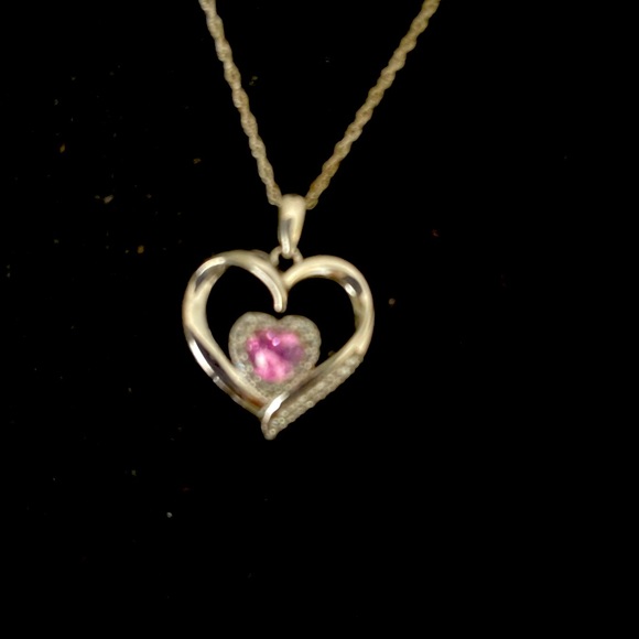 NWOB pink sapphire and sterling silver heart 18” necklace - Picture 1 of 3